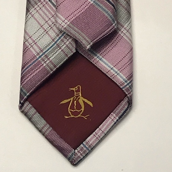 PENGUIN - 100% Silk Plaid Purple/Gray Necktie - Picture 4 of 8